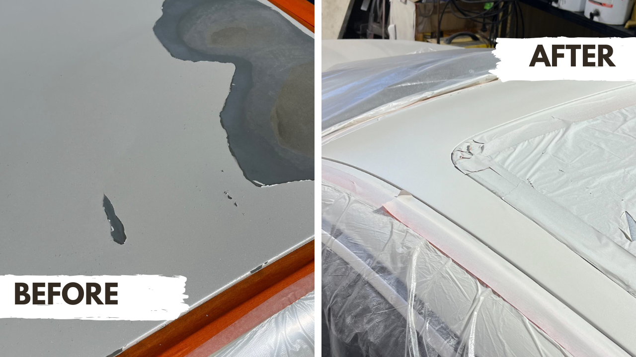 Paint respray before and after comparison showing complete restoration